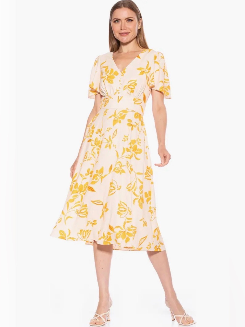 Alexia Admor Lulu Sweetheart Fit & Flare Midi Dress 💛🌿